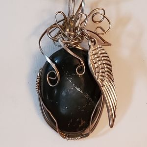 Elite Noble Shungite Wire Wrapped Necklace w Feather Charm